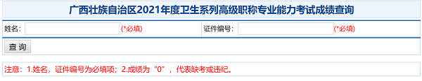 廣西壯族自治區(qū)2021年度衛(wèi)生系列高級職稱專業(yè)能力考試成績查詢