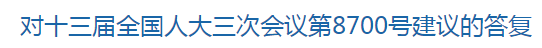 對(duì)十三屆全國(guó)人大三次會(huì)議第8700號(hào)建議的答復(fù)