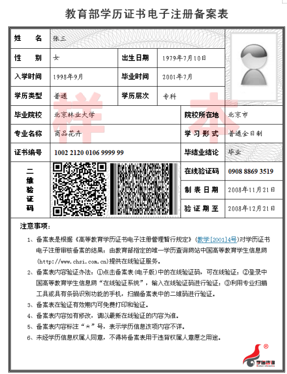 教育部電子注冊(cè)備案表